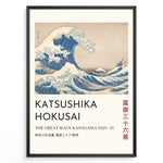 Load image into Gallery viewer, The Great Wave off Kanagawa by Katsushika Hokusai, blue waves towering over boats with Mount Fuji in the distance.
