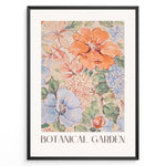 Load image into Gallery viewer, Botanical Garden poster with hand-painted floral design in pastel orange, blue, and green tones.

