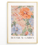 Load image into Gallery viewer, Botanical Garden poster with hand-painted floral design in pastel orange, blue, and green tones.
