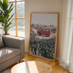 Load image into Gallery viewer, Plakat med vintage van i klitterne | Sommer og Strand Plakater | Denne plakat viser en rød vintage van parkeret på en sandsti omgivet af klitter og vegetation. Perfekt til nostalgikere og eventyrere.
