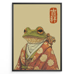 Load image into Gallery viewer, Illustration of a frog wearing a traditional Japanese kimono in a framed poster.
