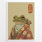 Load image into Gallery viewer, Illustration of a frog wearing a traditional Japanese kimono in a framed poster.
