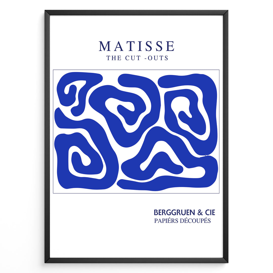 Indigo Cut-Outs Plakat | Matisse Poster | Blå og hvide abstrakte former inspireret af Matisse's papirklip