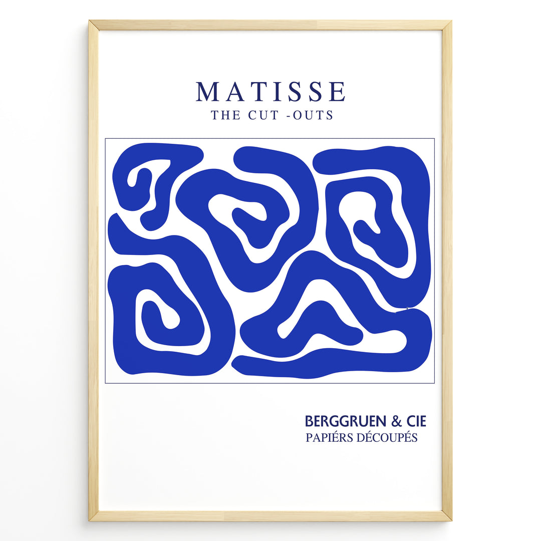 Indigo Cut-Outs Plakat | Matisse Poster | Blå og hvide abstrakte former inspireret af Matisse's papirklip