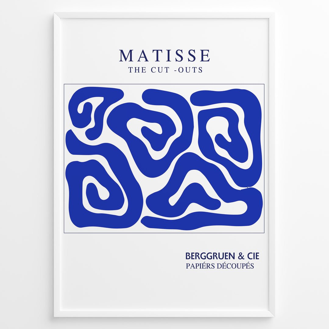 Indigo Cut-Outs Plakat | Matisse Poster | Blå og hvide abstrakte former inspireret af Matisse's papirklip
