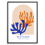 Load image into Gallery viewer, Sunset Cut-Outs Plakat | Matisse Poster | Abstrakte former i orange og blå på beige baggrund

