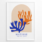 Load image into Gallery viewer, Sunset Cut-Outs Plakat | Matisse Poster | Abstrakte former i orange og blå på beige baggrund
