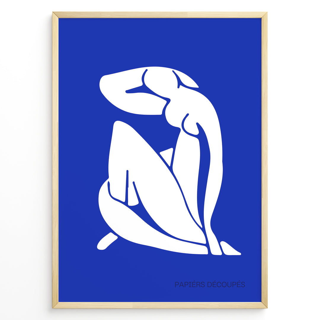 Abstract Poise Plakat | Matisse Poster | Stiliseret hvid figur på blå baggrund