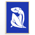 Load image into Gallery viewer, Abstract Poise Plakat | Matisse Poster | Stiliseret hvid figur på blå baggrund
