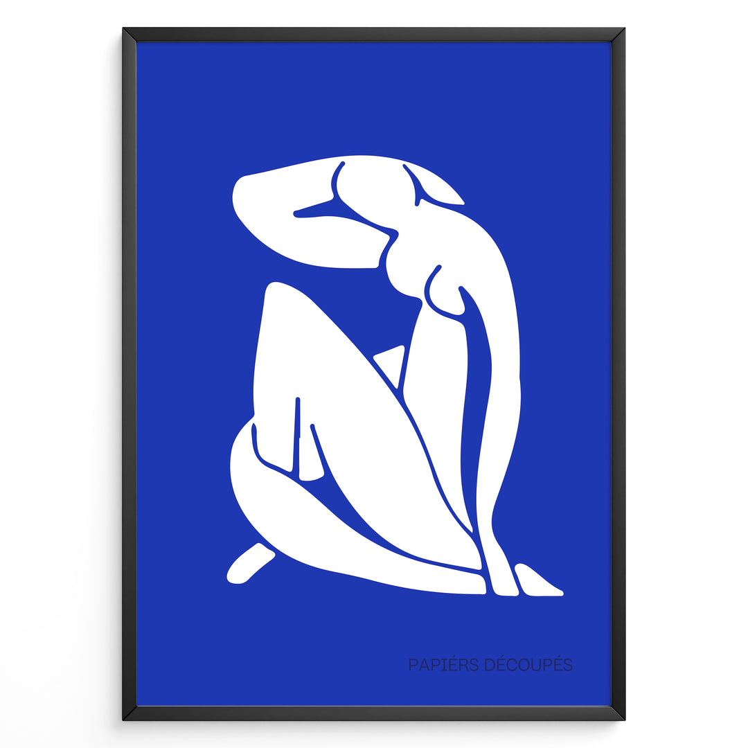 Abstract Poise Plakat | Matisse Poster | Stiliseret hvid figur på blå baggrund