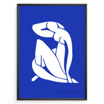 Load image into Gallery viewer, Abstract Poise Plakat | Matisse Poster | Stiliseret hvid figur på blå baggrund
