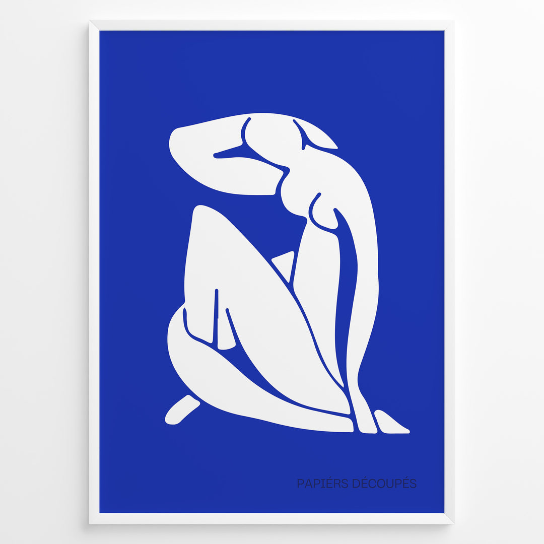 Abstract Poise Plakat | Matisse Poster | Stiliseret hvid figur på blå baggrund