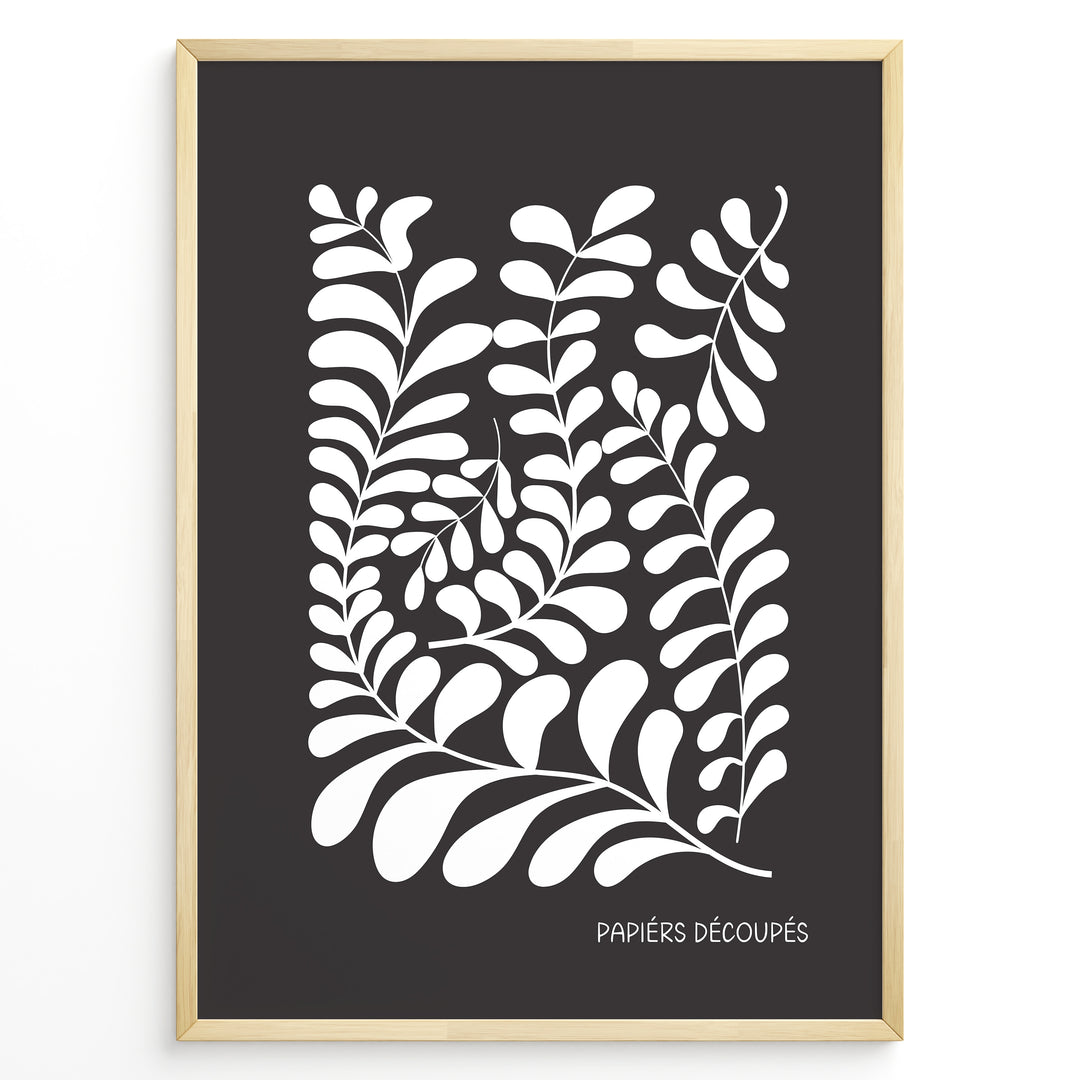 Noir Foliage Plakat | Matisse Poster | Abstrakt bladmotiv i sort-hvid