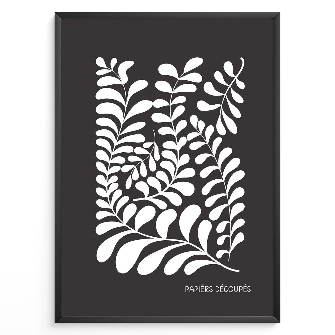Noir Foliage Plakat | Matisse Poster | Abstrakt bladmotiv i sort-hvid