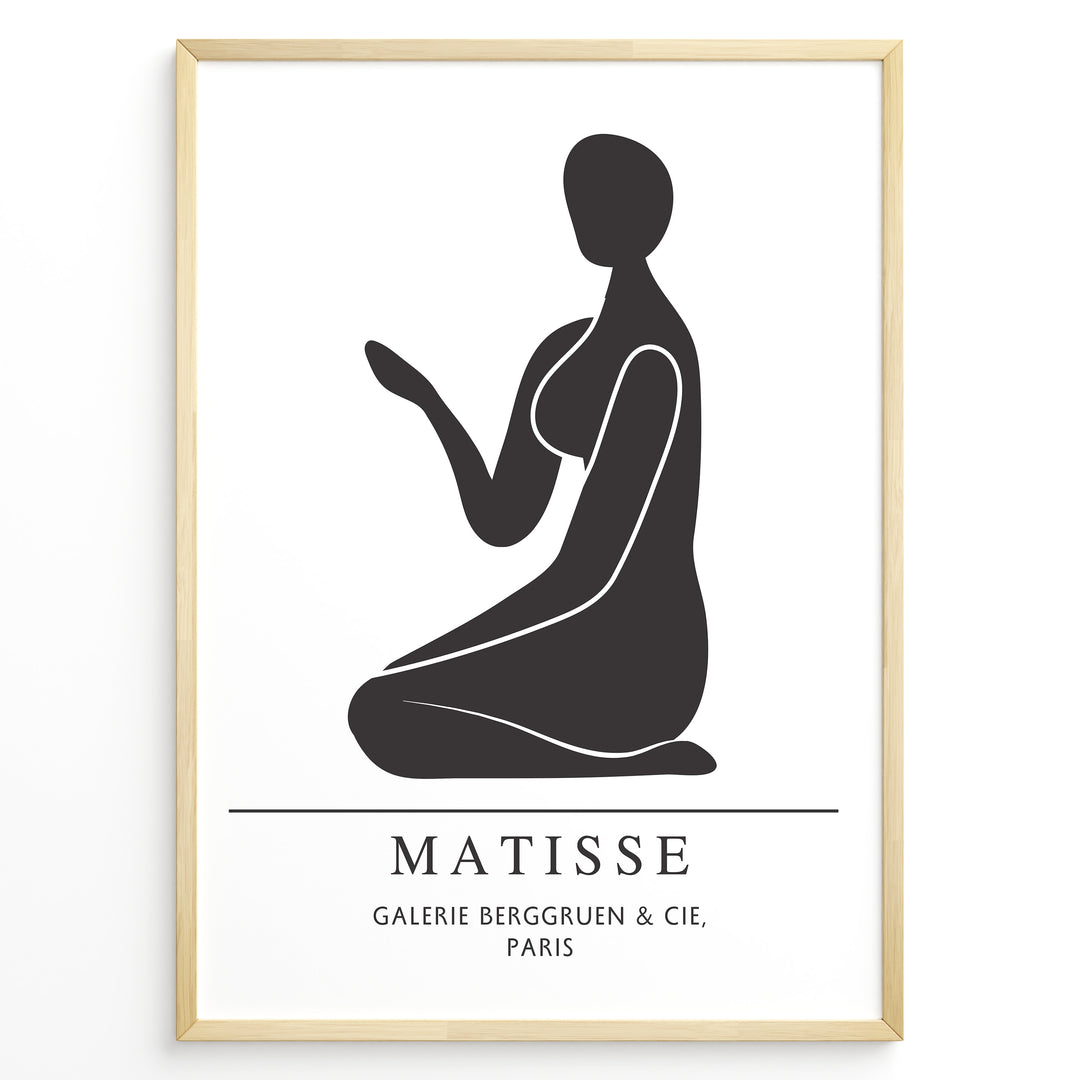 Seated Form Plakat | Matisse Poster | Minimalistisk sort silhuet af siddende figur med løftet arm