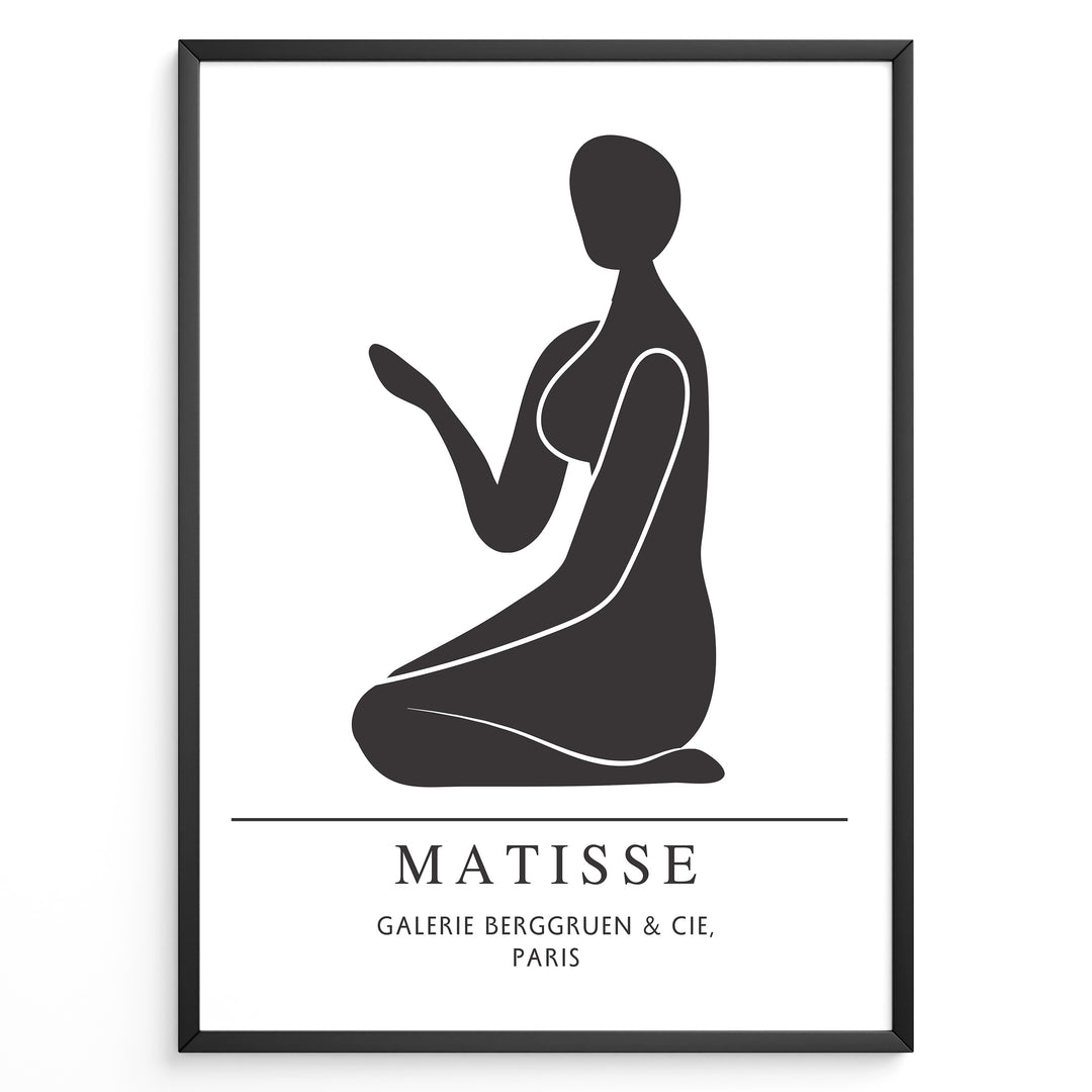 Seated Form Plakat | Matisse Poster | Minimalistisk sort silhuet af siddende figur med løftet arm