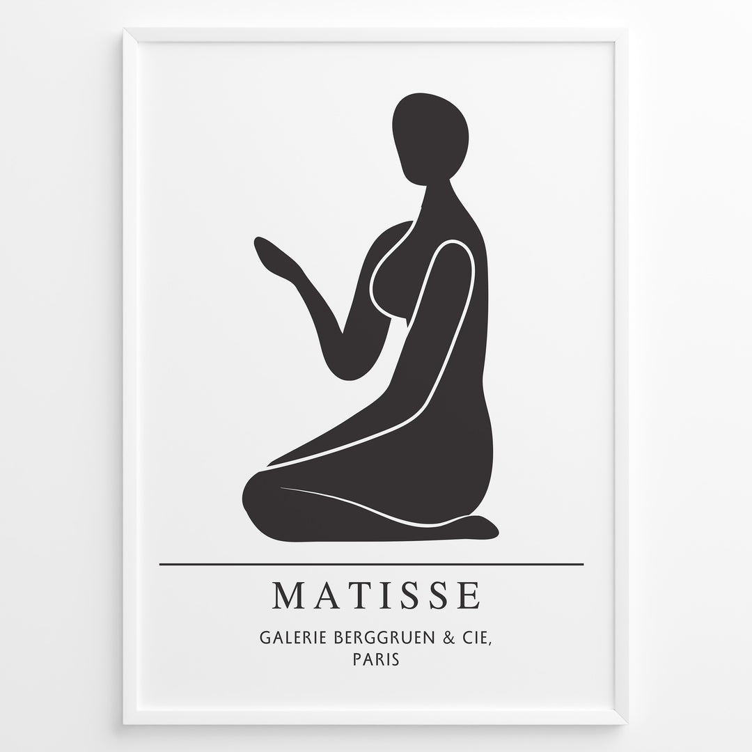 Seated Form Plakat | Matisse Poster | Minimalistisk sort silhuet af siddende figur med løftet arm