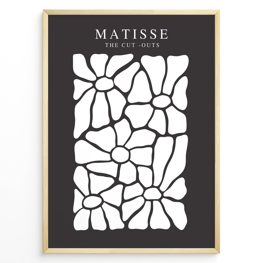 Petal Contrast Plakat | Matisse Poster | Hvide organiske udskæringer på sort baggrund