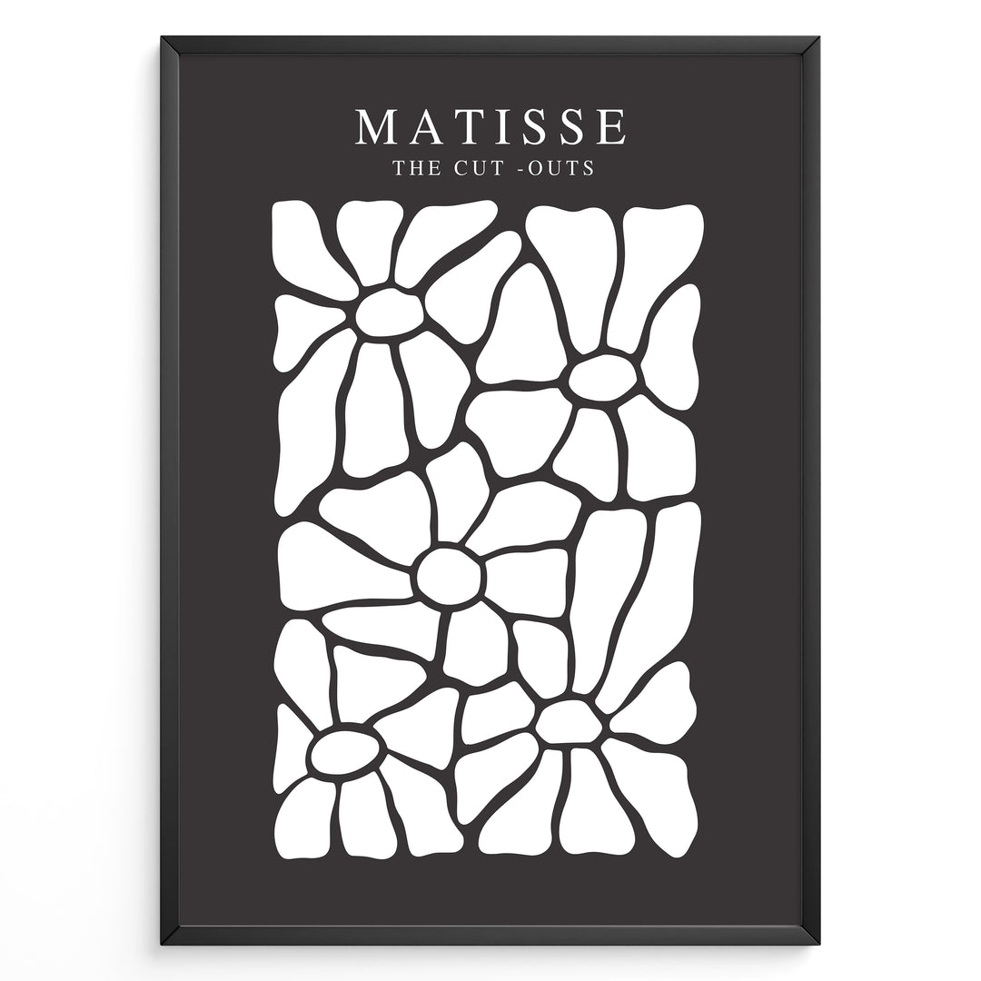 Petal Contrast Plakat | Matisse Poster | Hvide organiske udskæringer på sort baggrund