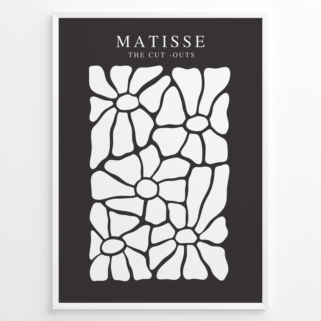 Petal Contrast Plakat | Matisse Poster | Hvide organiske udskæringer på sort baggrund