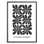 Load image into Gallery viewer, Minimal Bloom Plakat | Flower Market Poster | Sort-hvid blomstermønster med stiliserede former
