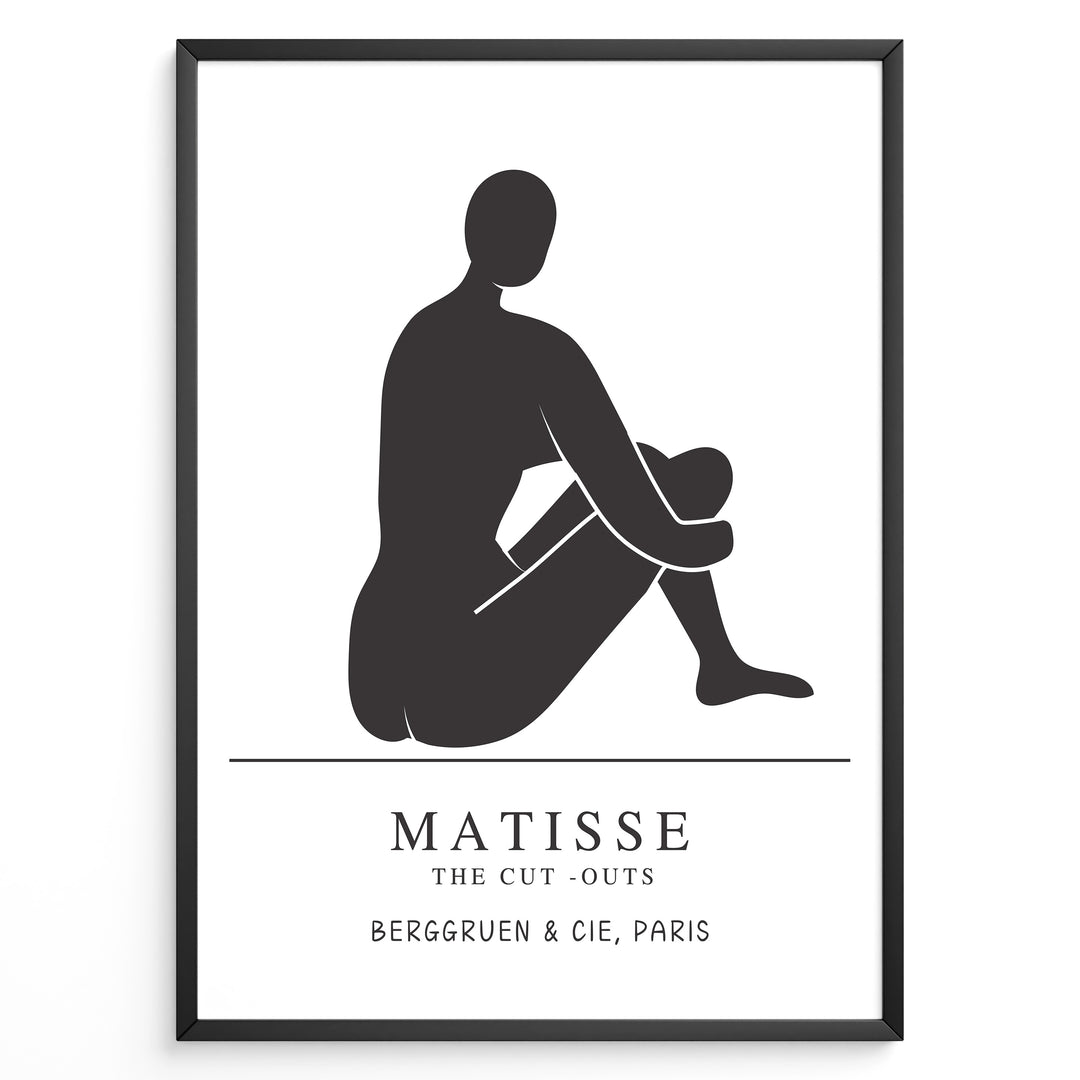 Seated Silhouette Plakat | Matisse Poster | Minimalistisk sort figur på hvid baggrund
