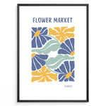 Load image into Gallery viewer, Paris Bloom Plakat | Flower Market Poster | Blå blomster med gule centre og grønne blade
