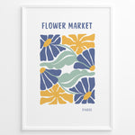 Load image into Gallery viewer, Paris Bloom Plakat | Flower Market Poster | Blå blomster med gule centre og grønne blade
