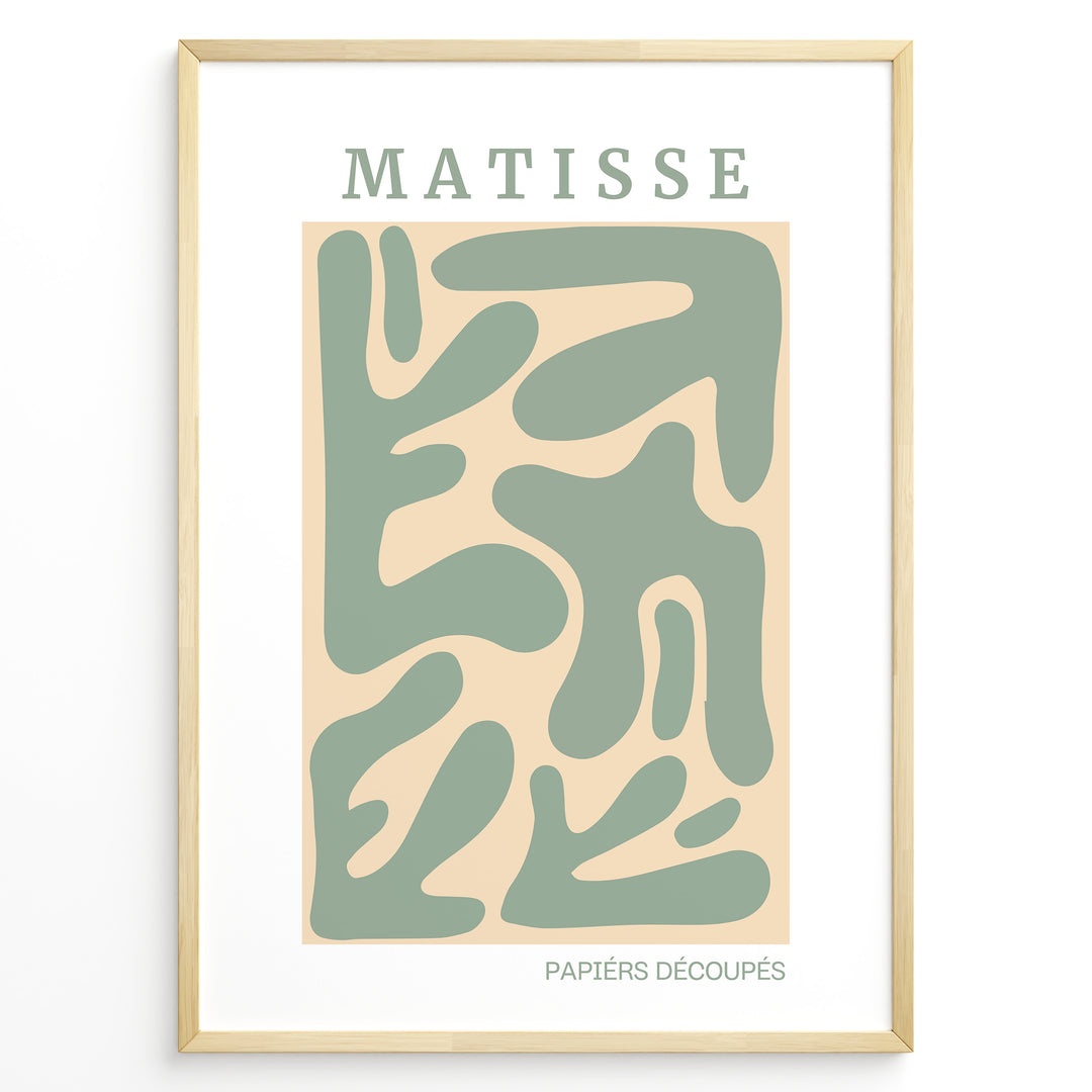 Green Cut-Outs Plakat | Matisse Poster | Abstrakte grønne former på beige baggrund