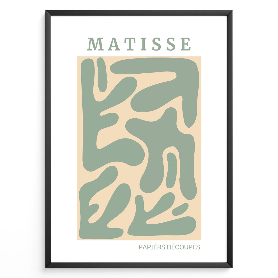 Green Cut-Outs Plakat | Matisse Poster | Abstrakte grønne former på beige baggrund
