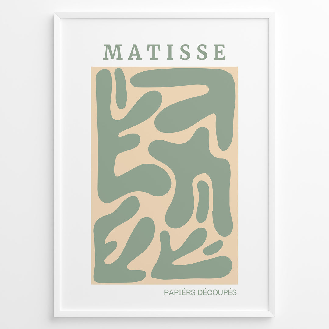 Green Cut-Outs Plakat | Matisse Poster | Abstrakte grønne former på beige baggrund