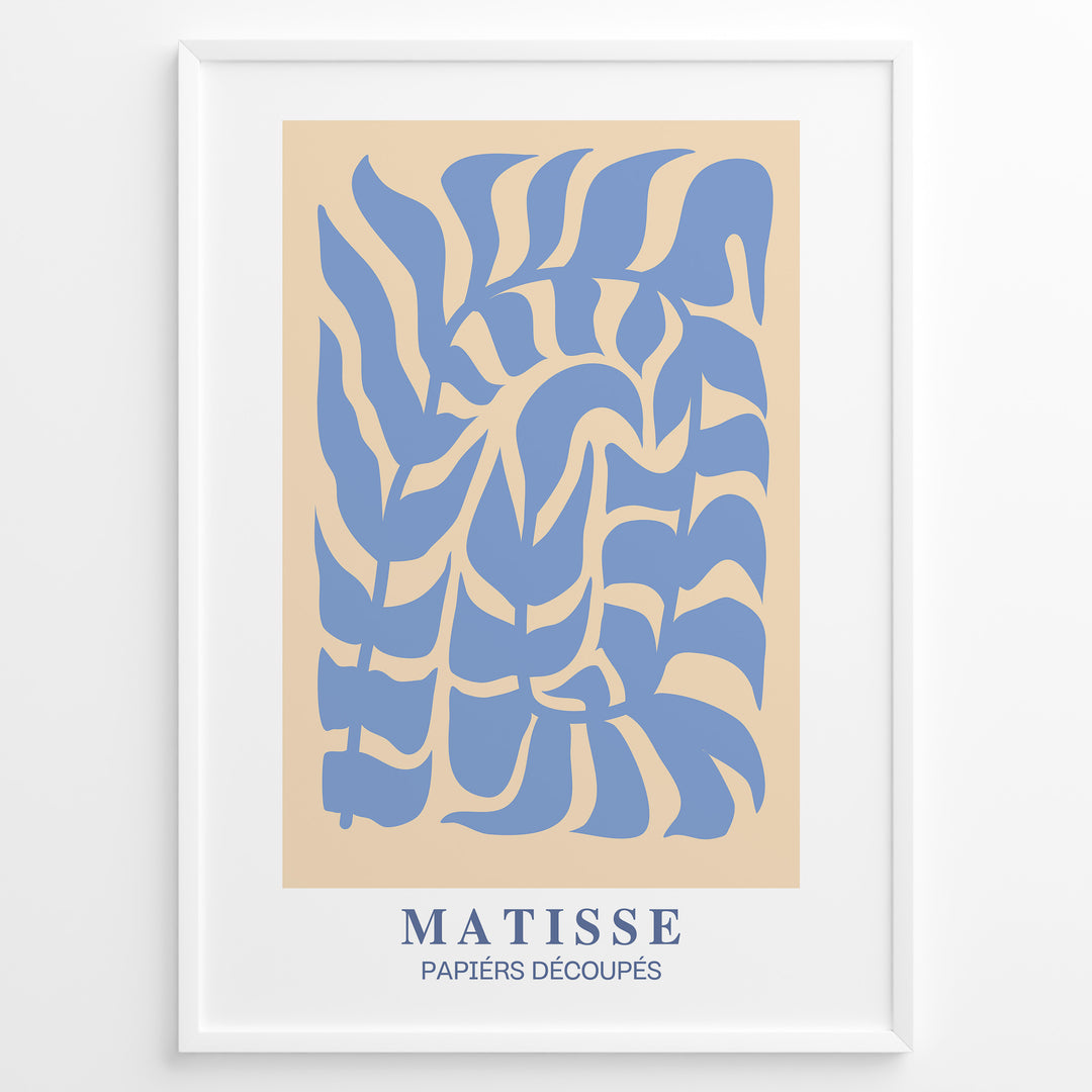 Indigo Foliage Plakat | Matisse Poster | Abstrakte blå former på beige baggrund