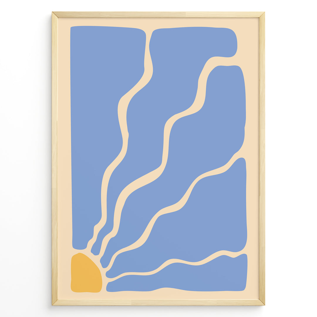 Solar Flow Plakat | Matisse Poster | Abstrakte blå former med solstråleelement i gult
