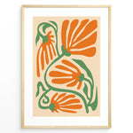 Load image into Gallery viewer, Orange Bloom Plakat | Matisse Poster | Abstrakte orange blomster med grønne stilke på beige baggrund
