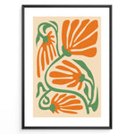 Load image into Gallery viewer, Orange Bloom Plakat | Matisse Poster | Abstrakte orange blomster med grønne stilke på beige baggrund
