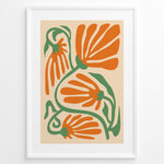 Load image into Gallery viewer, Orange Bloom Plakat | Matisse Poster | Abstrakte orange blomster med grønne stilke på beige baggrund
