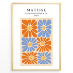 Load image into Gallery viewer, Floral Grid Plakat | Matisse Poster | Stiliserede orange og blå blomster arrangeret i et grafisk mønster
