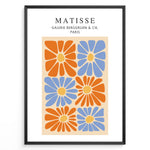 Load image into Gallery viewer, Floral Grid Plakat | Matisse Poster | Stiliserede orange og blå blomster arrangeret i et grafisk mønster

