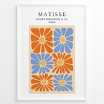 Load image into Gallery viewer, Floral Grid Plakat | Matisse Poster | Stiliserede orange og blå blomster arrangeret i et grafisk mønster
