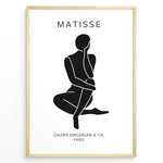 Load image into Gallery viewer, Seated Figure Plakat | Matisse Poster | Sort silhuet af siddende person med teksten &quot;Galerie Berggruen &amp; Cie, Paris&quot;
