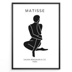 Load image into Gallery viewer, Seated Figure Plakat | Matisse Poster | Sort silhuet af siddende person med teksten &quot;Galerie Berggruen &amp; Cie, Paris&quot;
