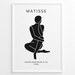 Load image into Gallery viewer, Seated Figure Plakat | Matisse Poster | Sort silhuet af siddende person med teksten &quot;Galerie Berggruen &amp; Cie, Paris&quot;
