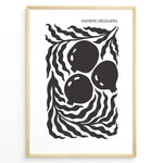 Load image into Gallery viewer, Papiers Découpés Plakat | Matisse Poster | Tre store cirkulære former omgivet af bølgende linjer i sort-hvid minimalistisk design
