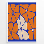Load image into Gallery viewer, Orange Petals Plakat | Matisse Poster | Abstrakte orange og beige blomsterblade på dybblå baggrund
