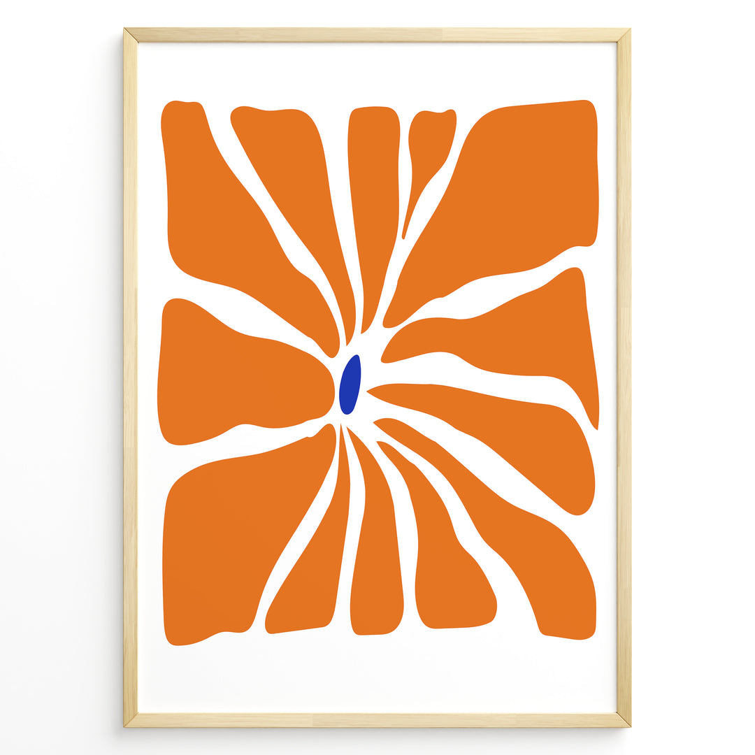 Radiant Bloom Plakat | Matisse Poster | Dynamisk orange blomstermønster omkring en dybblå oval