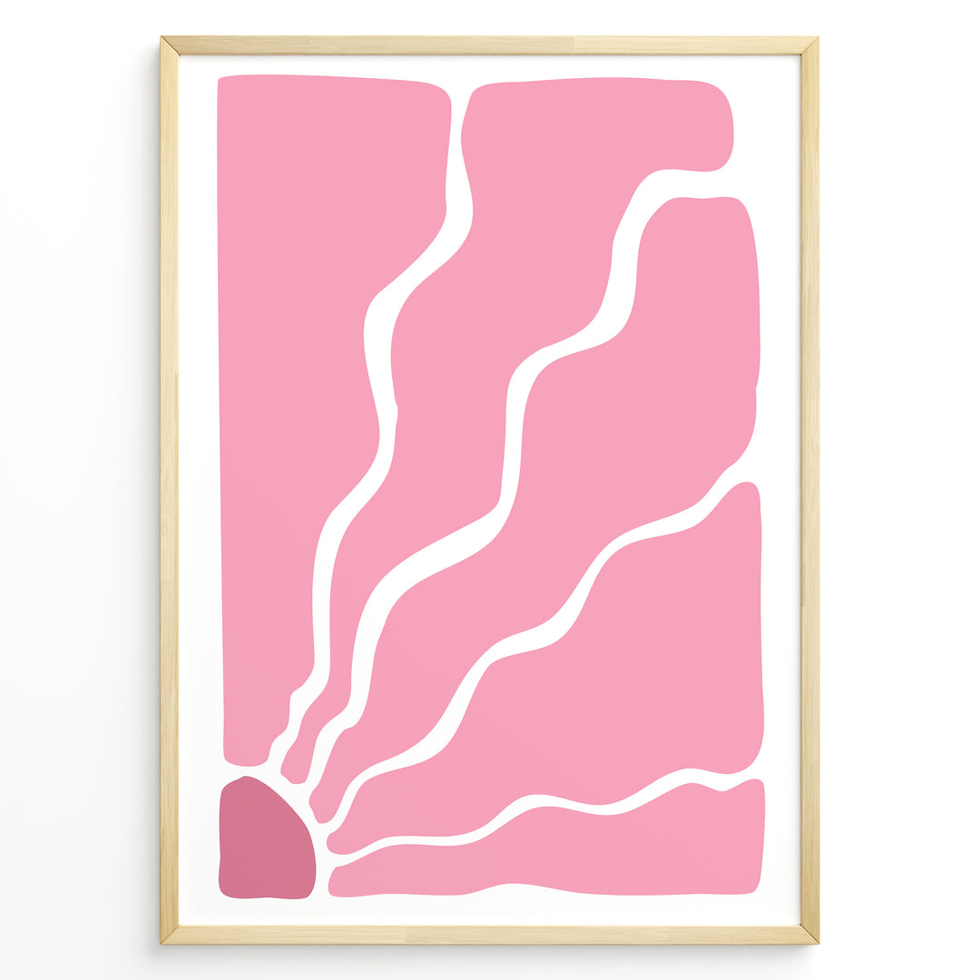 Pink Waves Plakat | Matisse Poster | Abstrakt kunst med bølgende hvide linjer på lyserød baggrund