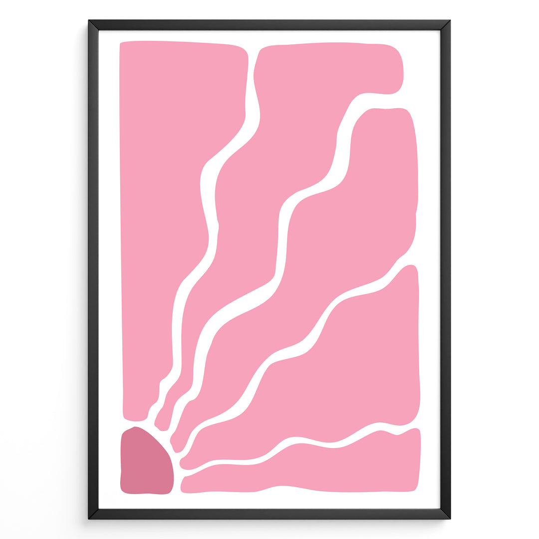 Pink Waves Plakat | Matisse Poster | Abstrakt kunst med bølgende hvide linjer på lyserød baggrund