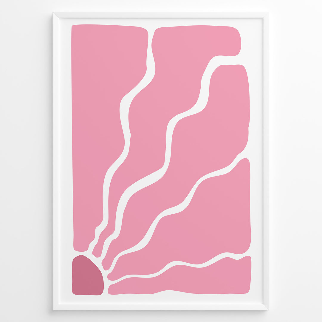 Pink Waves Plakat | Matisse Poster | Abstrakt kunst med bølgende hvide linjer på lyserød baggrund