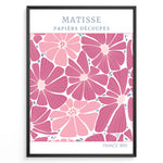 Load image into Gallery viewer, Papiers Découpés Floral Plakat | Matisse Poster | Stiliserede pink og lilla blomster med blå detaljer
