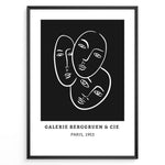 Load image into Gallery viewer, Galerie Berggruen Plakat | Matisse Poster | Tre abstrakte ansigter tegnet med hvide linjer på sort baggrund
